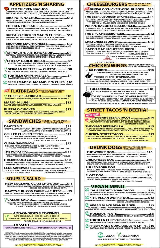 Davy's food menu, Jan. 2024